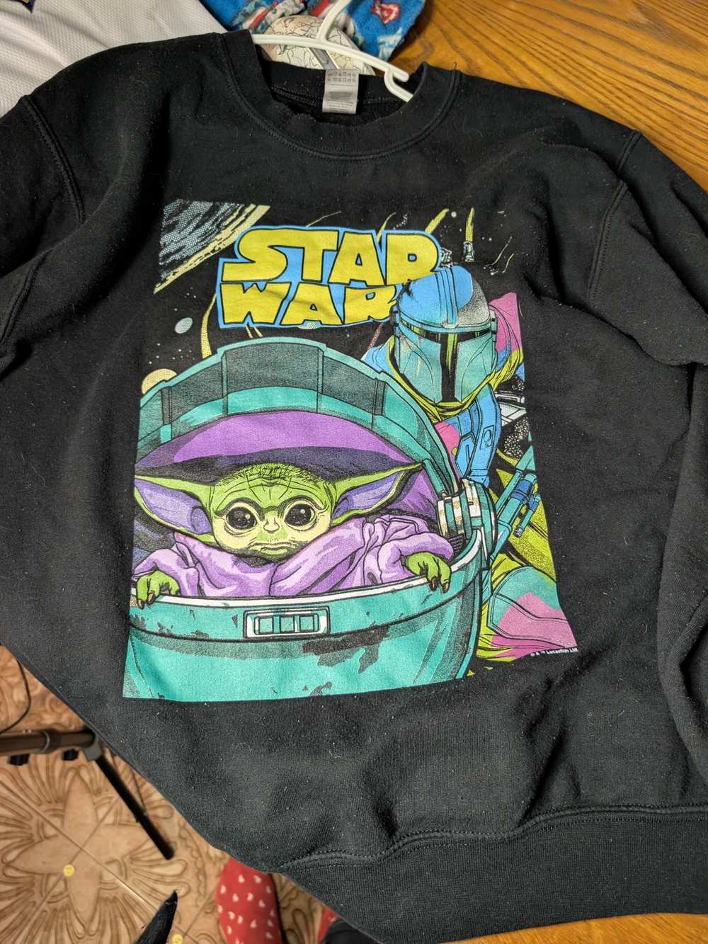 Star Wars Black Kids Sweatshirt with Grogu & Mandalorian Neon Graphic